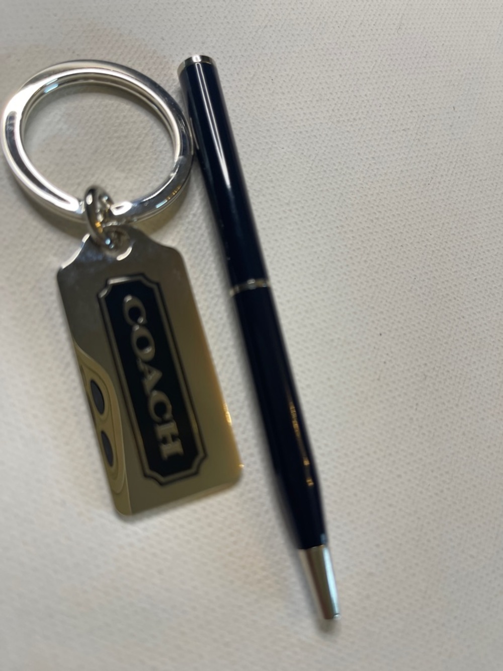 Coach Black and Silver Logo Tag Keychain and Black Coach Pen Set - Picture 2 of 6